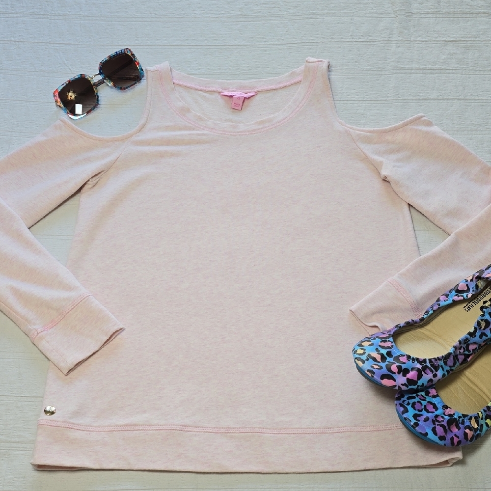Lilly Pulitzer Finn Cold Shoulder Top | Heathered Pastel Pink Women's Size XS